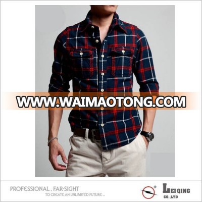 2014 high quality cheap black and red check shirt, cotton check shirt fabric