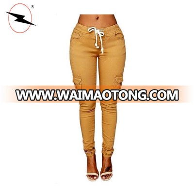 Solid color skinny jogger trousers women cargo pants